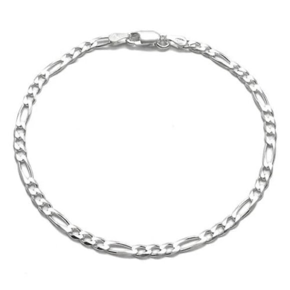 CLASSIC STERLING SILVER FIGARO CHAIN BRACELET/ANKLET IN 3MM (GAUGE 080) WIDTH. - Picture 1 of 3